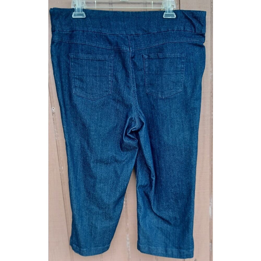 Petite 14P Stretch Denim Capris Pull On Blue Cropped Summer Casual - Picture 3 of 8